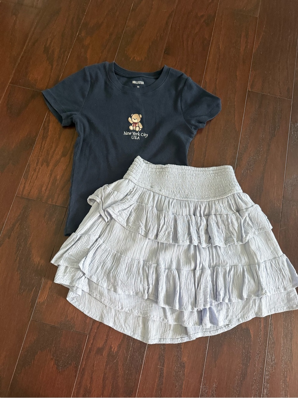 Hollister Navy Tee with Light Blue Layered Ruffle Skirt